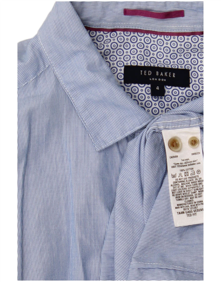 TED BAKER Chemise homme Taille 4 Grand coton à fines rayures bleues
