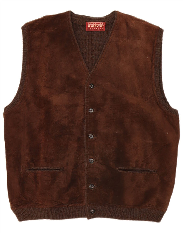 Il Granchio Gilet En Daim Homme Cuir Marron Moyen