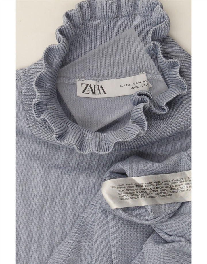 Zara Pull court à col roulé pour femme UK 12 Bleu moyen Polyester