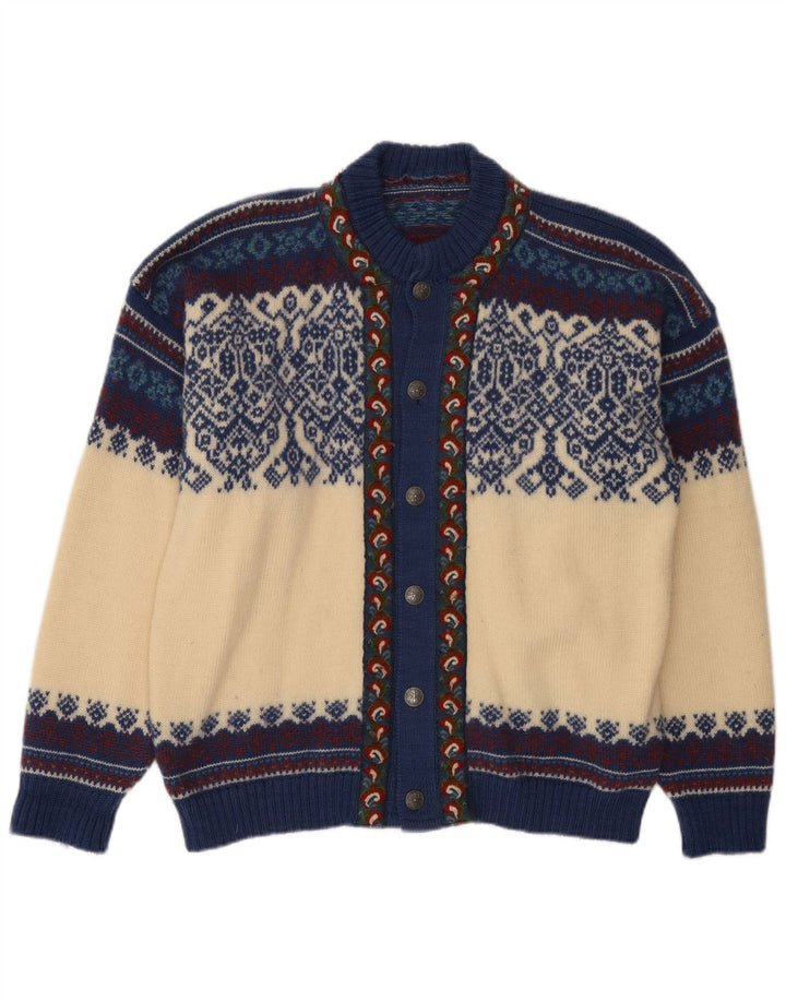 vintage Mens Cardigan Pull Grand Off White Fair Isle