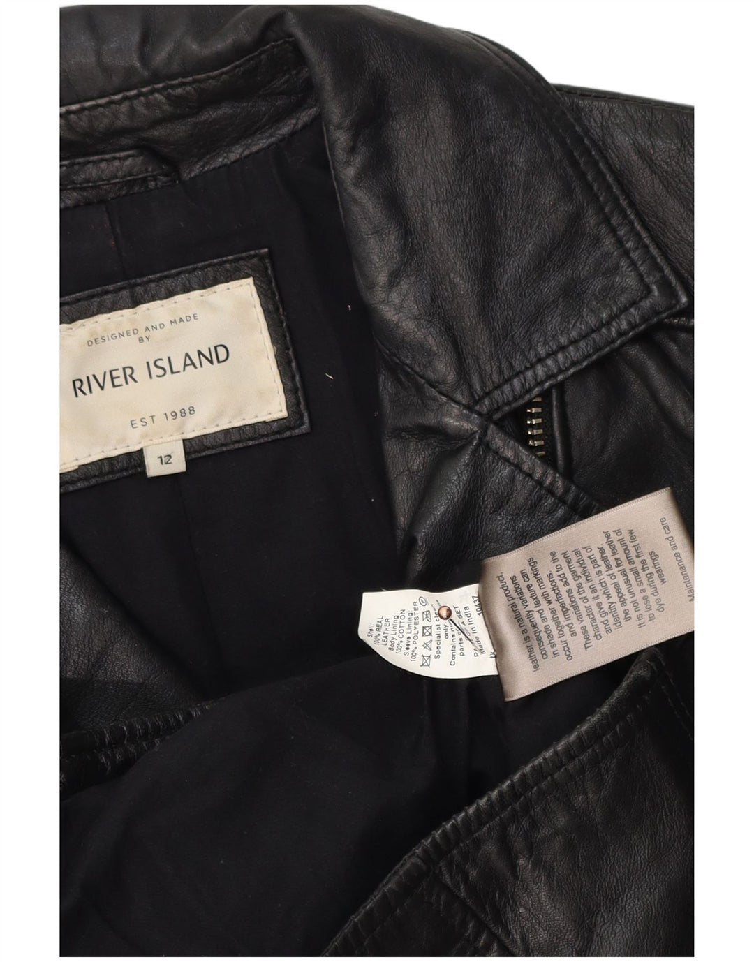 River Island Veste de motard en cuir pour femme UK 12 Medium Noir
