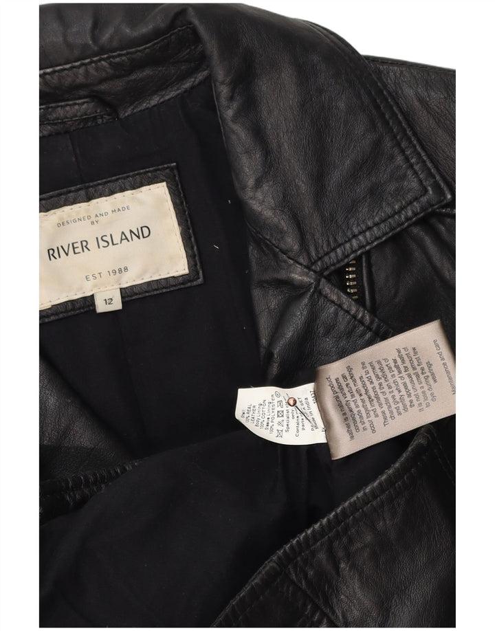 River Island Veste de motard en cuir pour femme UK 12 Medium Noir