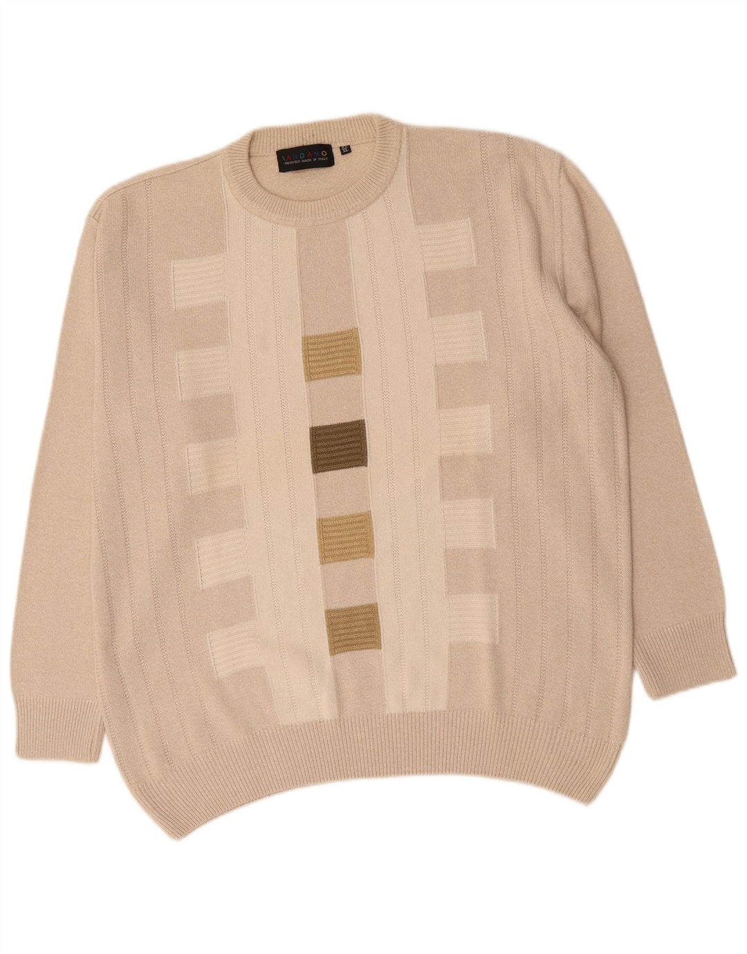 DARDANO Pull col rond homme XL coton géométrique beige