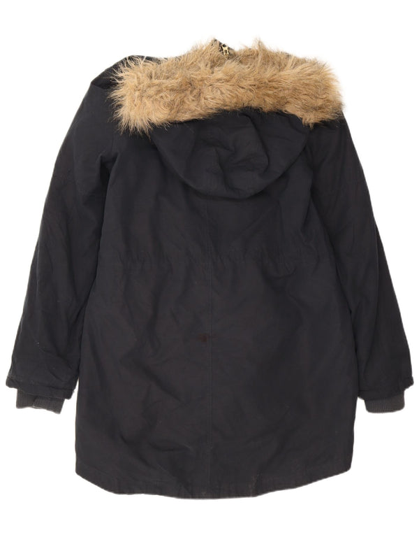 Oasis Parka Sherpa surdimensionnée à capuche pour femme UK 10 Small Bleu marine