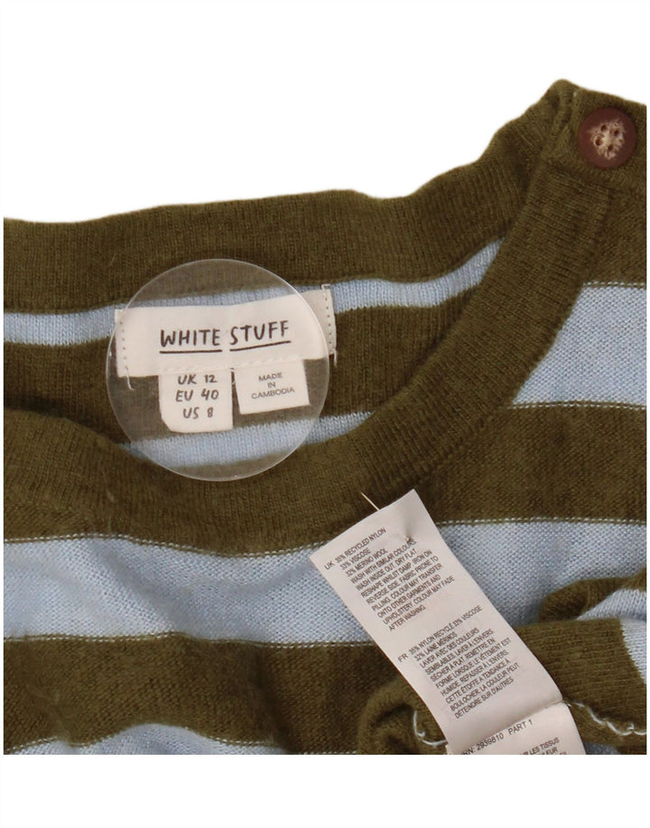 Pull White Stuff à col bateau pour femme UK 12, kaki moyen rayé