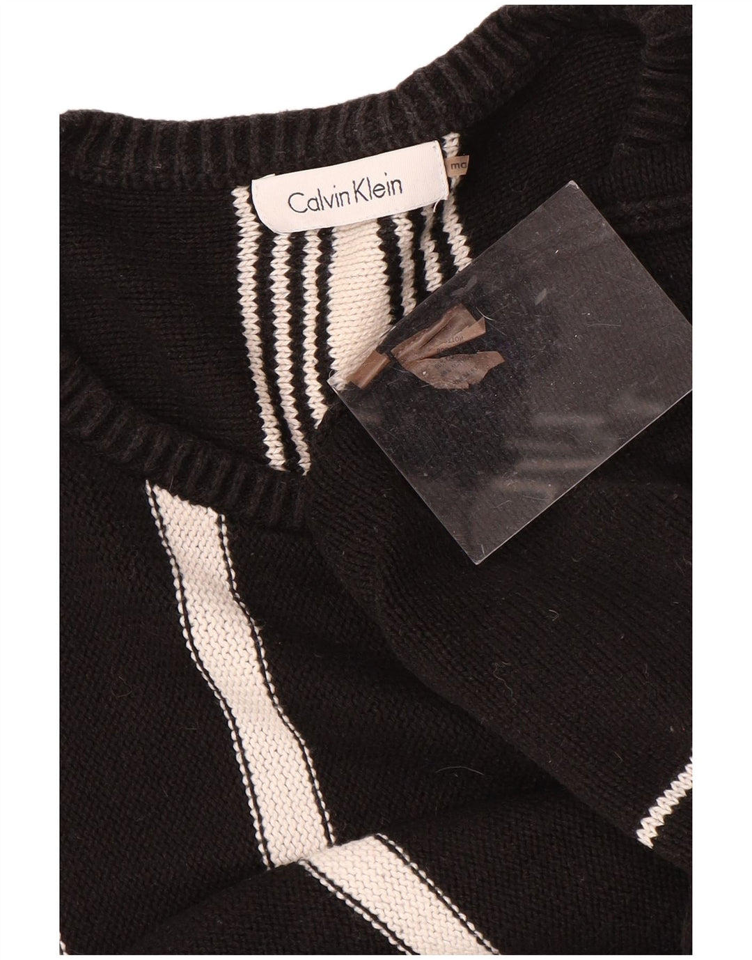 CALVIN KLEIN Pull Col Bateau Homme Noir Moyen Rayé Coton