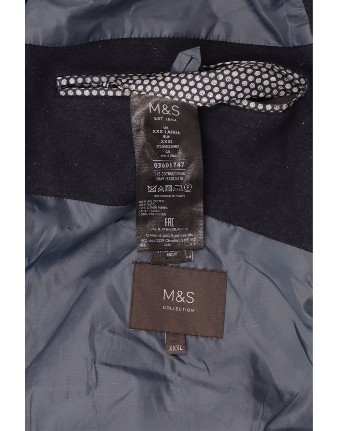 Marks & Spencer Manteau Homme UK 46 3XL Bleu Marine Polyester