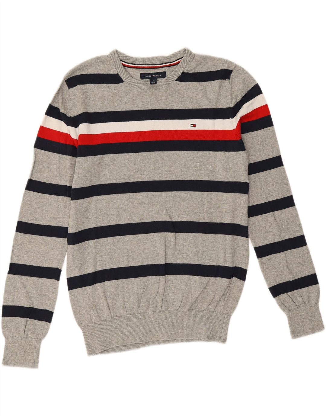 Tommy Hilfiger Pull ras du cou homme en coton rayé gris moyen