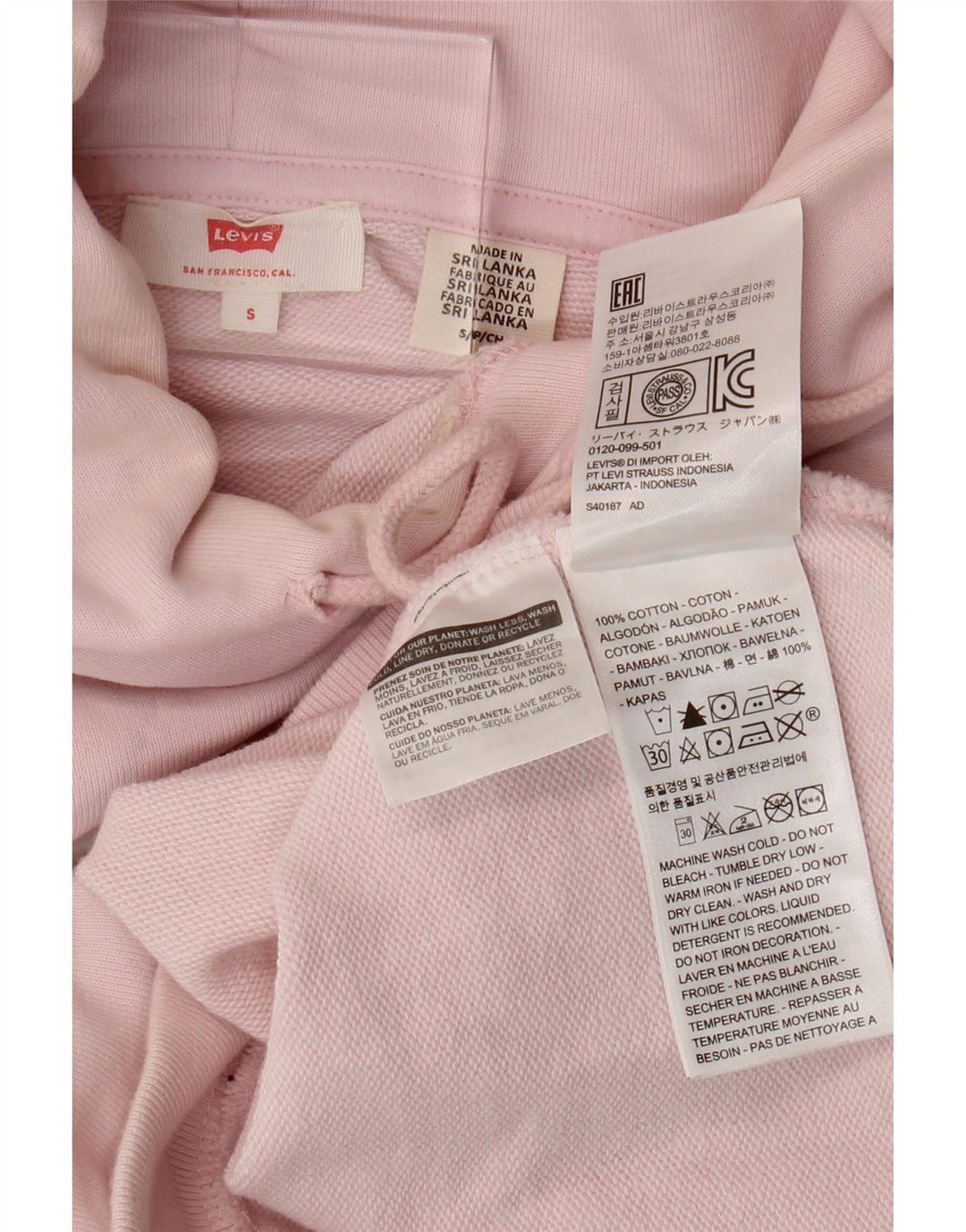 LEVI'S Pull à capuche surdimensionné pour femme UK 10 Petit coton rose