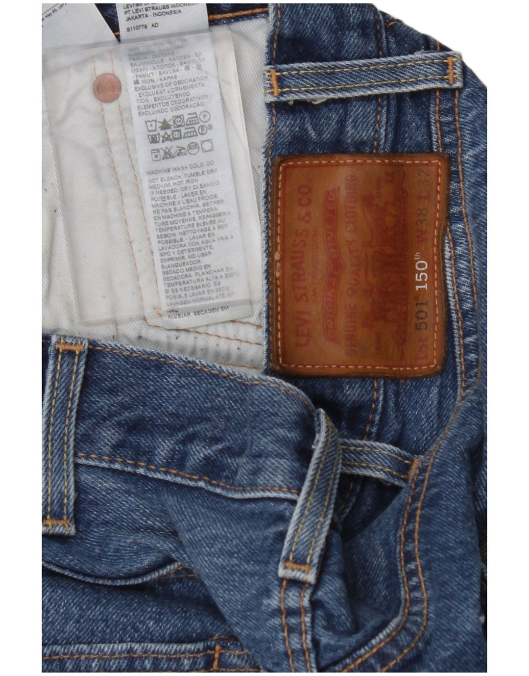 LEVI'S Jean Droit 501 Homme W38 L32 Bleu Coton