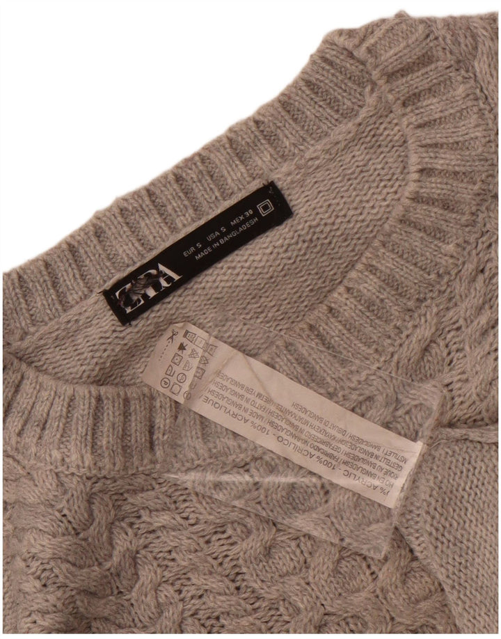Zara Pull surdimensionné à col rond pour femme UK 10 Petit Acrylique Gris