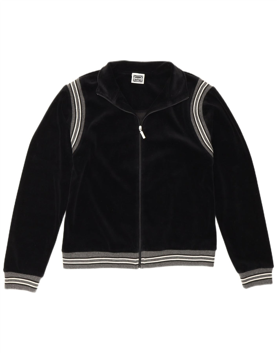 vintage Femme Survêtement Top Veste EU 36/38 Petit Coton Rayé Noir