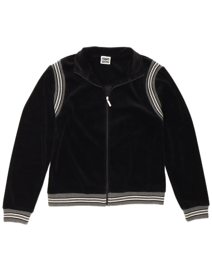 vintage Femme Survêtement Top Veste EU 36/38 Petit Coton Rayé Noir