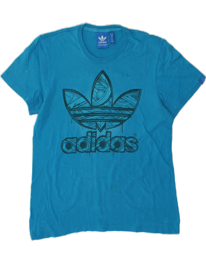 ADIDAS Mens Graphic T-Shirt Top Medium Blue Vintage Adidas and Second-Hand Adidas from Messina Hembry 