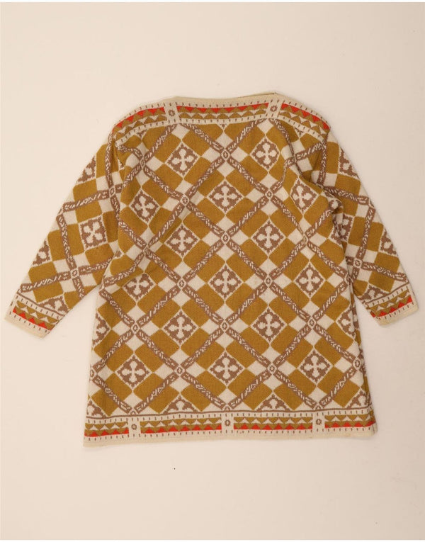 vintage Femme Manches Longues Jumper Robe UK 12 Moyen Kaki Géométrique