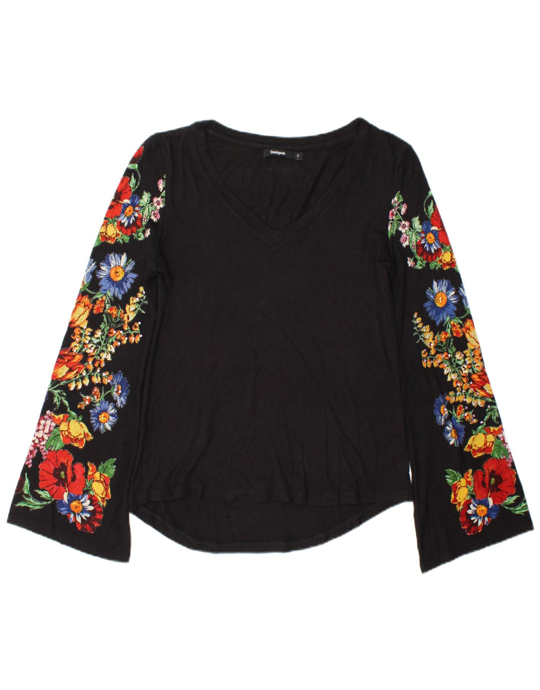 Desigual Haut à manches longues pour femme UK 10 Petit Noir Floral