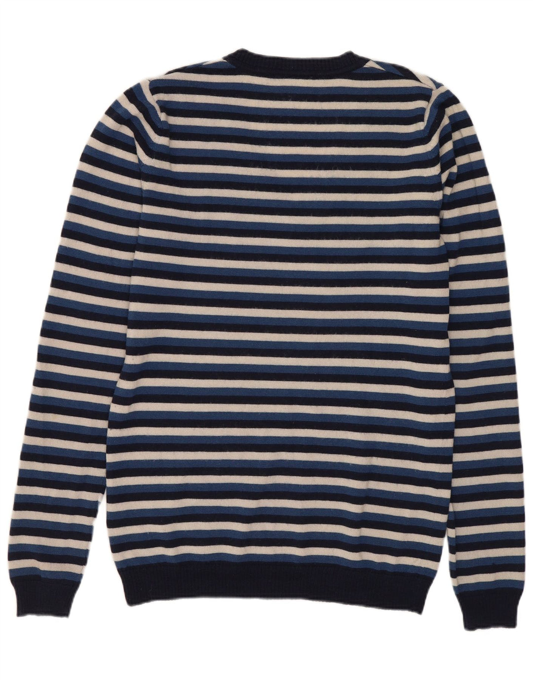 Lacoste Femme Col V Pull Pull Taille 38 Laine Rayée Bleu Marine Moyen