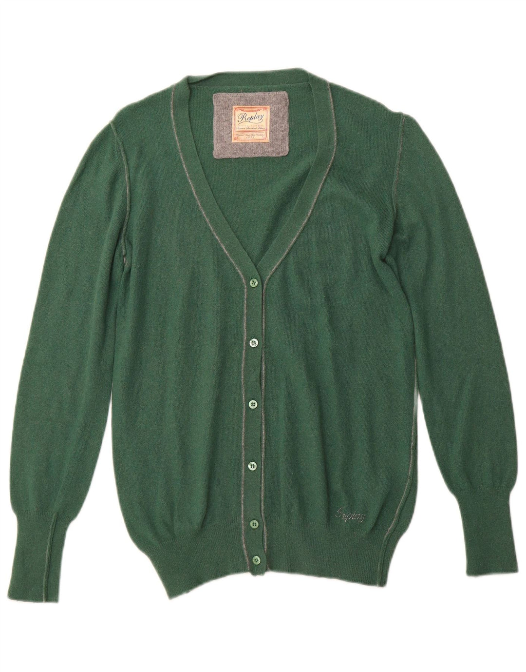 REPLAY Cardigan Femme Pull UK 10 Petit Vert Polyamide