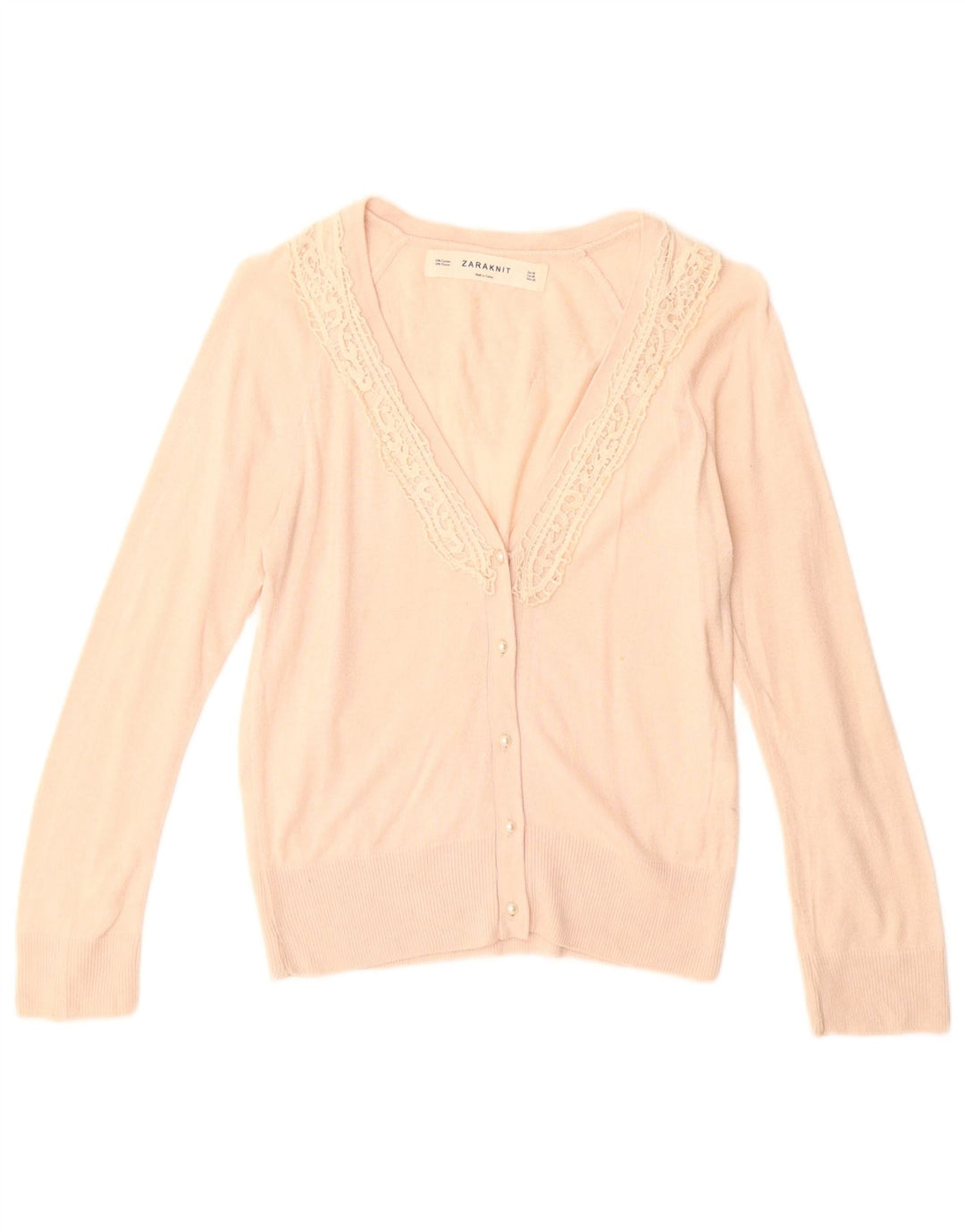 ZARA Femme Cardigan Pull UK 12 Moyen Beige Coton