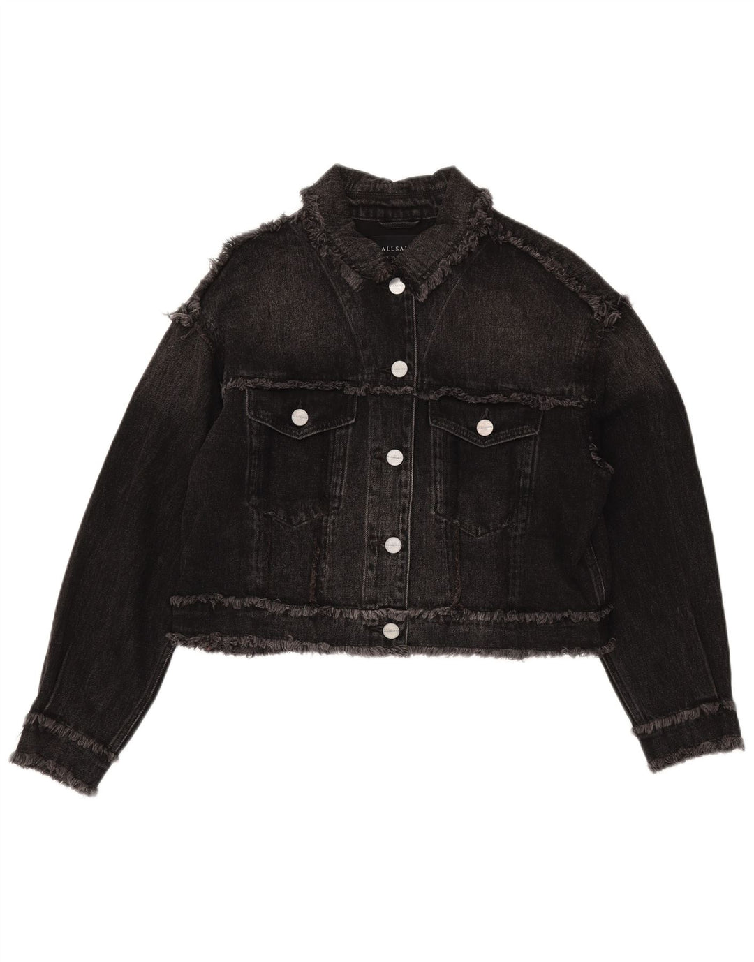 All Saints Veste en jean surdimensionnée pour femme UK 10 Petit coton noir