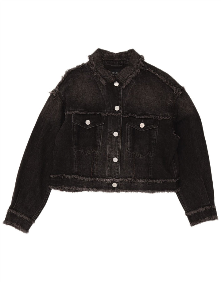 All Saints Veste en jean surdimensionnée pour femme UK 10 Petit coton noir