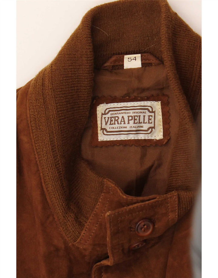 vintage Mens Suede Bomber Jacket IT 54 XL Coton Marron