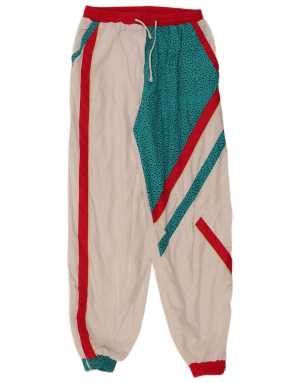 VINTAGE Pantalon de survêtement femme Joggers UK 14 Medium White Colourblock