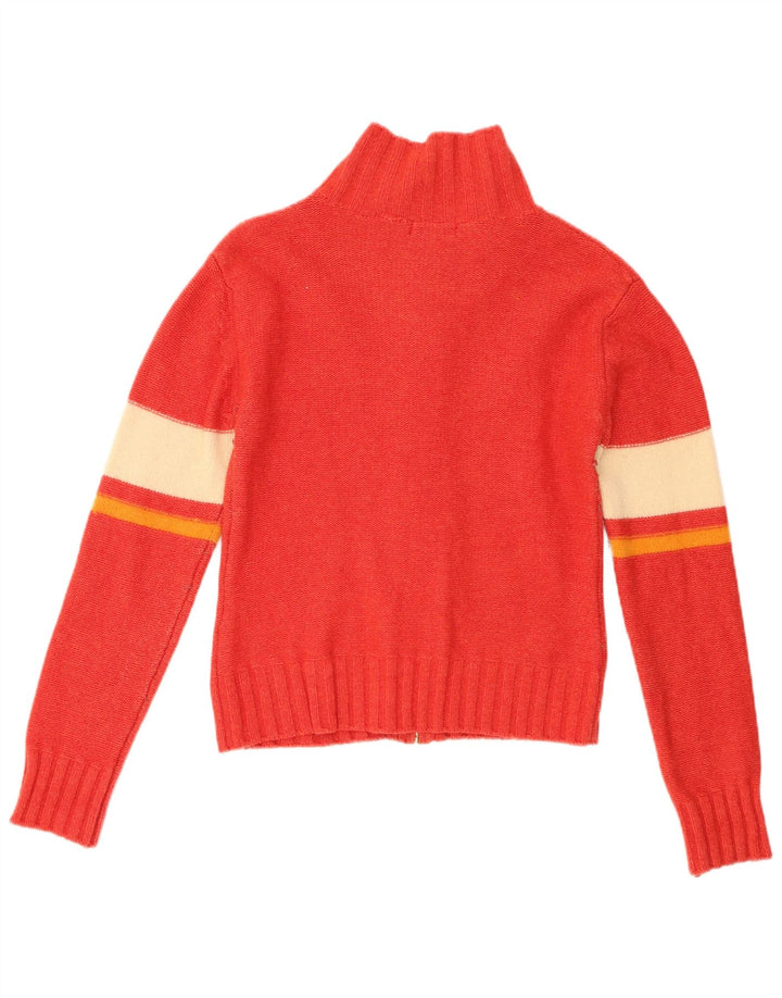 Asics Cardigan Femme Pull UK 10 Petit Rouge Colourblock Lambswool