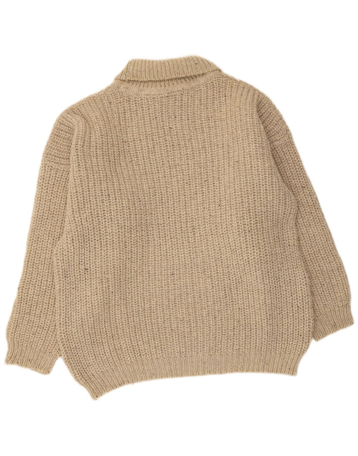 vintage Mens Roll Neck Jumper Pull Grand Beige