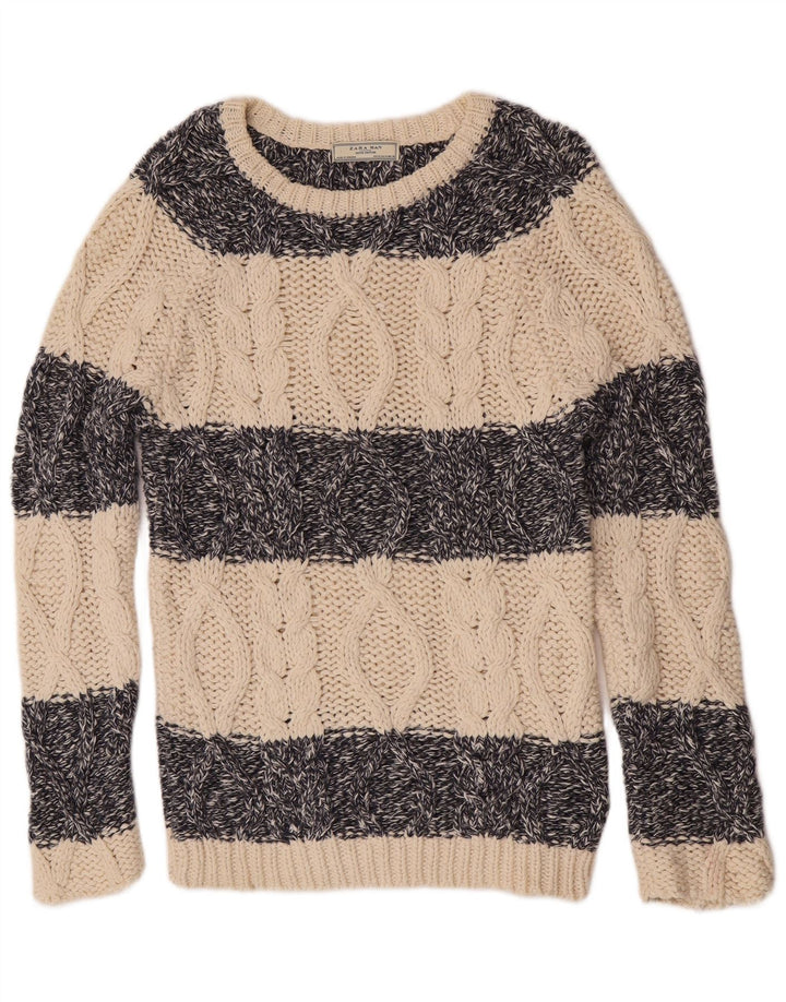 Zara Pull Col Bateau Homme Beige Moyen Rayé