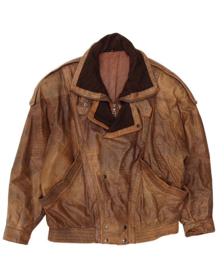 veste en cuir homme vintage IT 50 Grand cuir marron