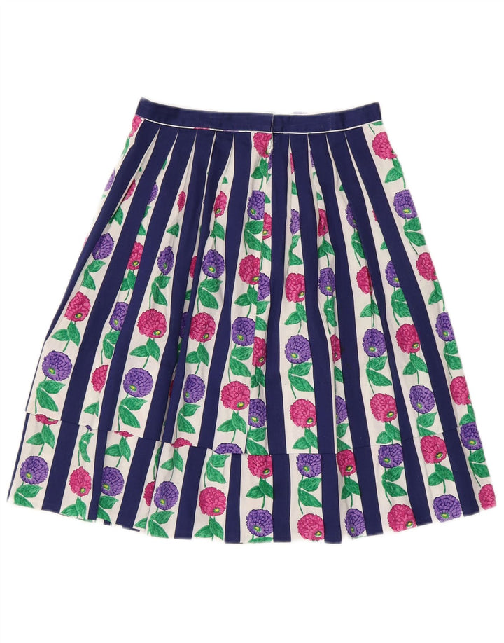VINTAGE Jupe Plissée Femme W24 XS Bleu Floral