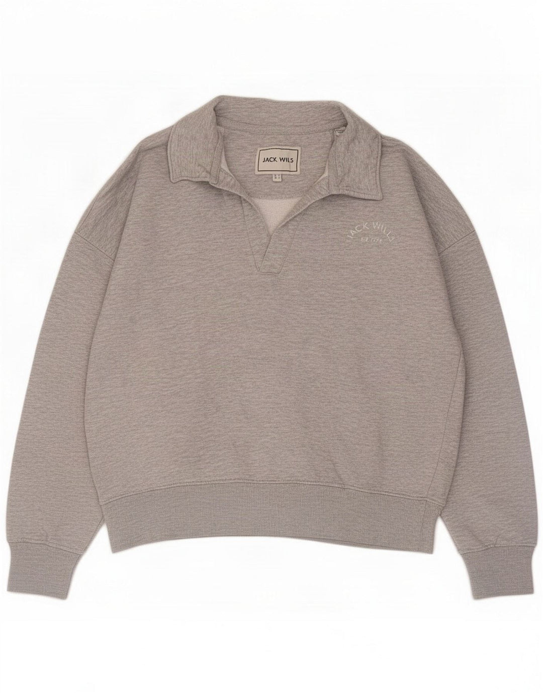Jack Wills Sweat-shirt à col polo pour femme UK 42 Gris moyen Polyester
