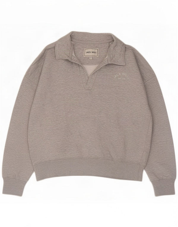 Jack Wills Sweat-shirt à col polo pour femme UK 42 Gris moyen Polyester