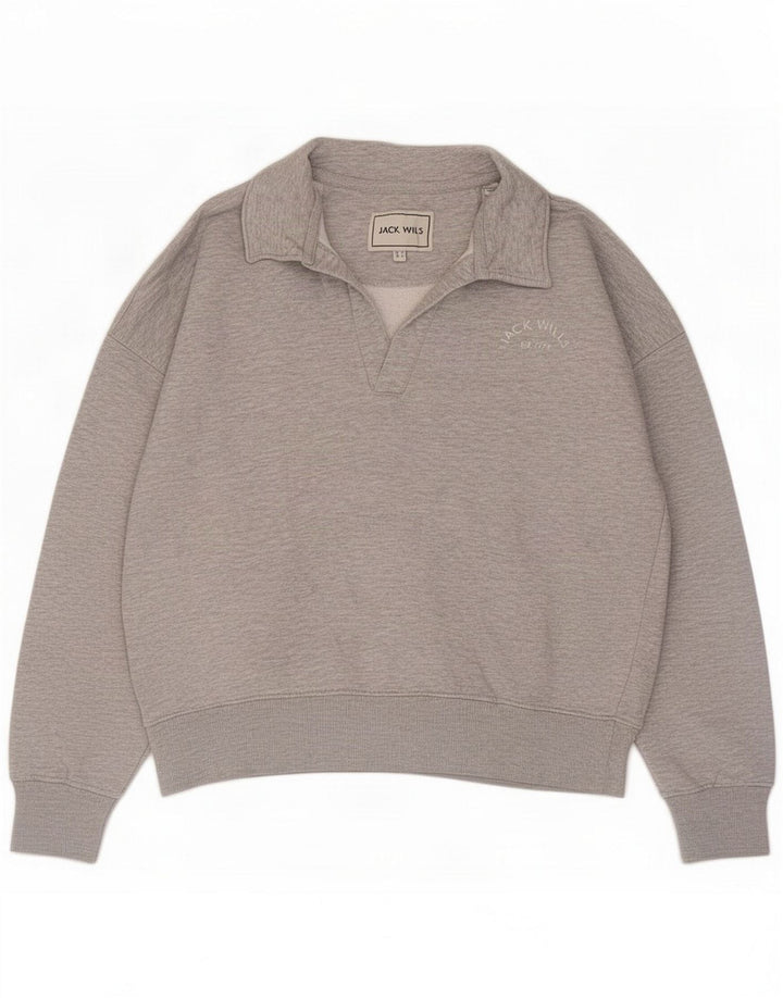 Jack Wills Sweat-shirt à col polo pour femme UK 42 Gris moyen Polyester