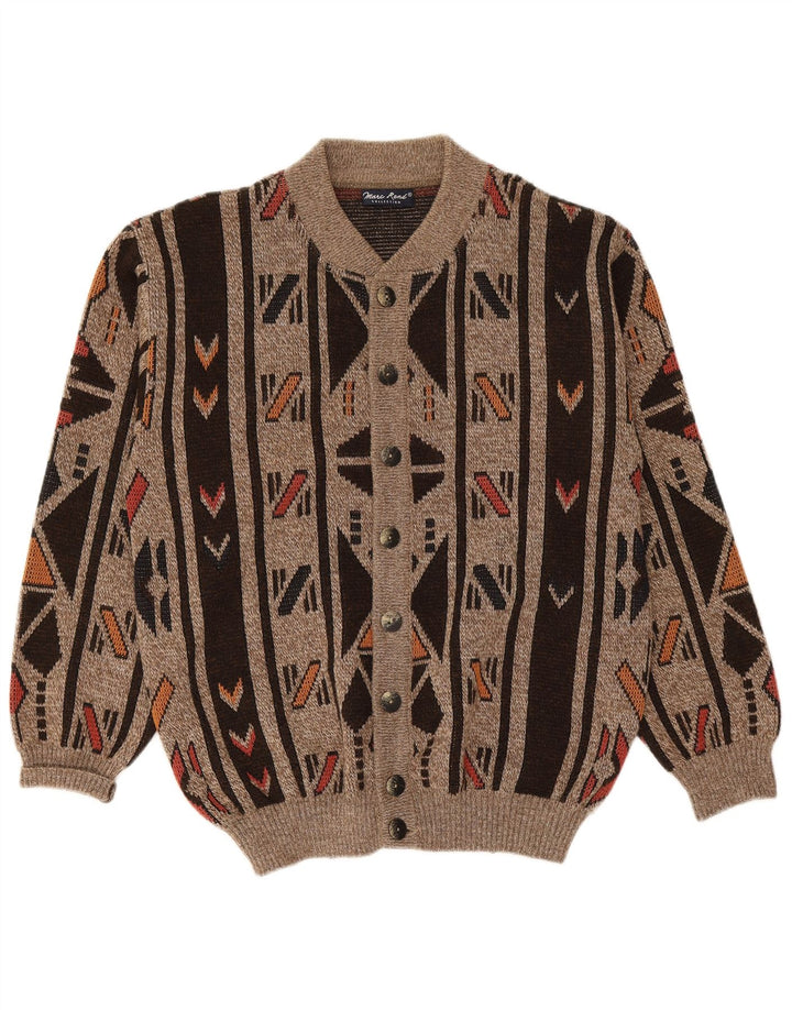 MARC RENE Cardigan Homme Pull Petit Marron Géométrique Acrylique