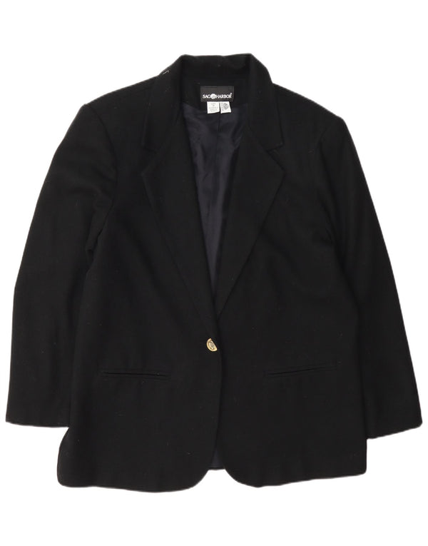 Sag Harbor Veste Blazer 1 Bouton pour Femme UK 14 Grande Laine Noire