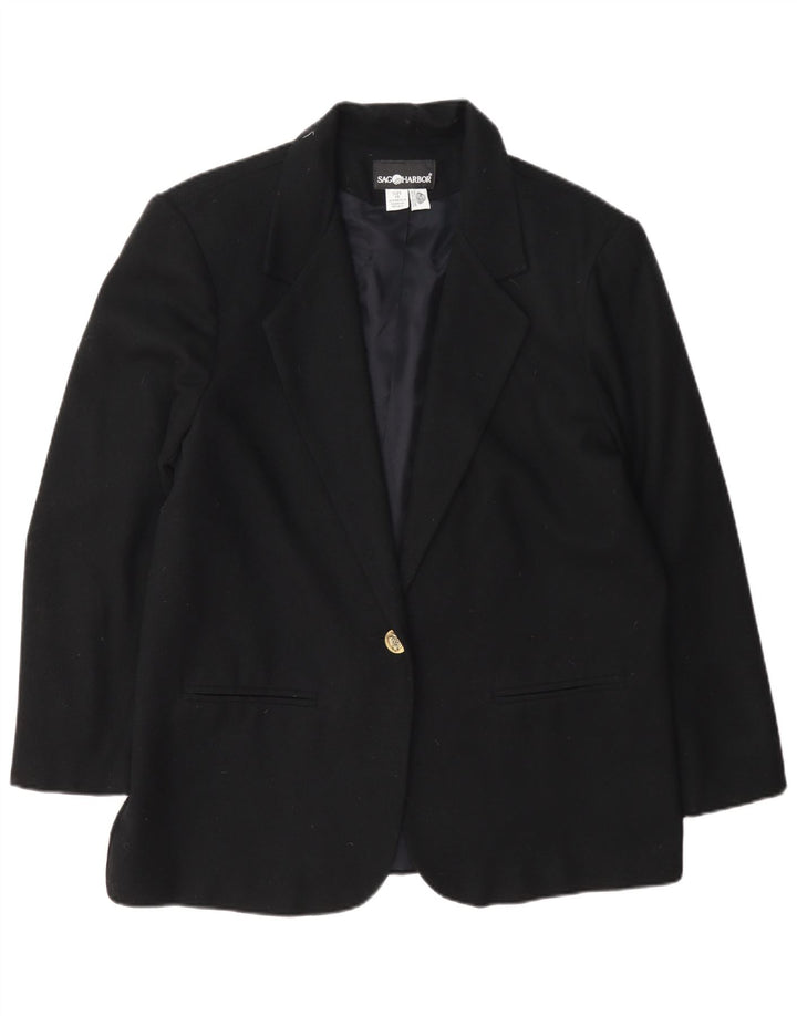 Sag Harbor Veste Blazer 1 Bouton pour Femme UK 14 Grande Laine Noire