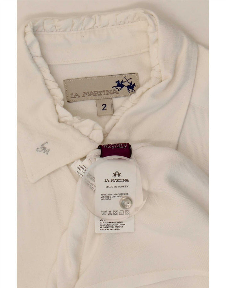La Martina Chemisier à volants sur le devant pour femme US 2 XS Blanc Viscose