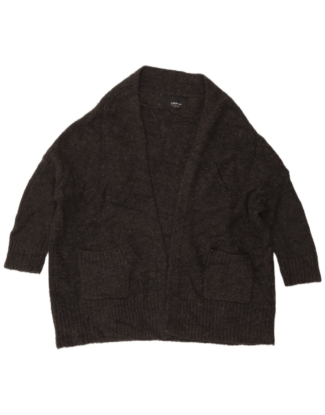 ZARA Womens Oversized 3/4 Sleeve Open Cardigan Sweater UK 10 Small Grey