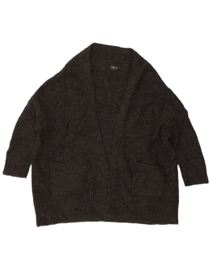 ZARA Womens Oversized 3/4 Sleeve Open Cardigan Sweater UK 10 Small Grey