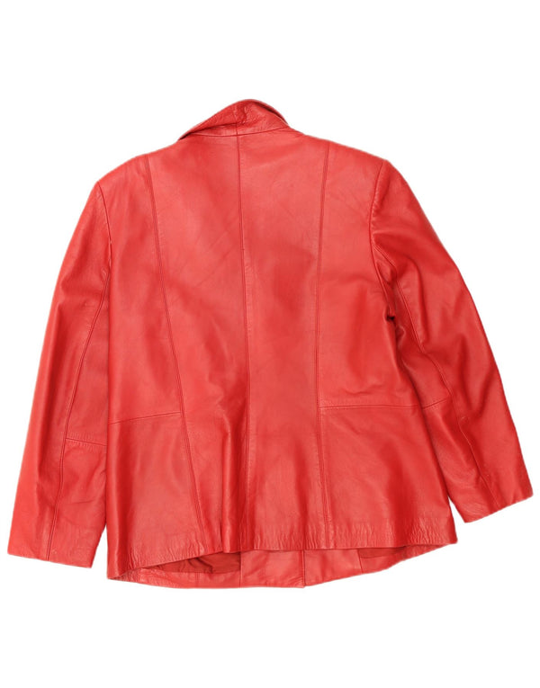 vintage Femme 3 Boutons Veste Blazer En Cuir IT 46 Grand Cuir Rouge