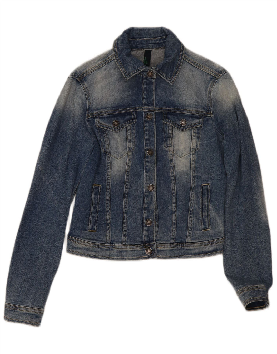 Benetton Veste en jean courte pour femme UK 10 Petit coton bleu
