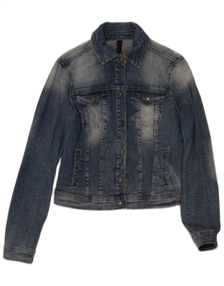 Benetton Veste en jean courte pour femme UK 10 Petit coton bleu