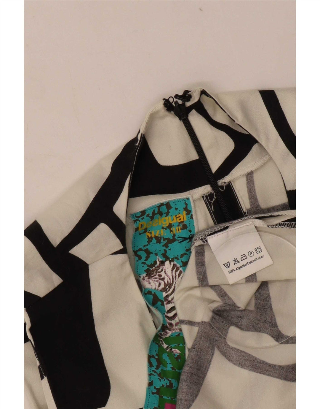 Desigual Robe trapèze sans manches à motif abstrait pour femme EU 38 Blanc moyen
