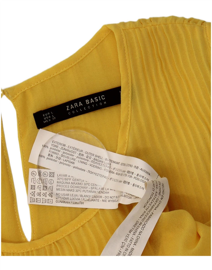 Zara Femme Chemisier sans manches Top UK 16 Large Jaune Polyester