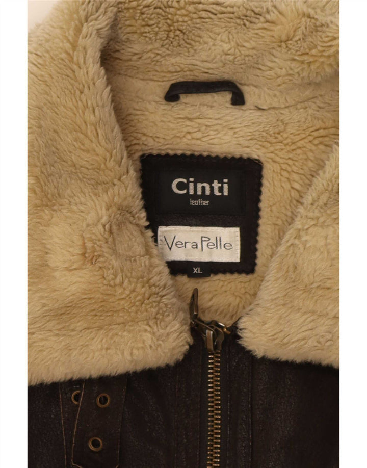 CINTI Veste en cuir Sherpa pour homme UK 42 XL Marron