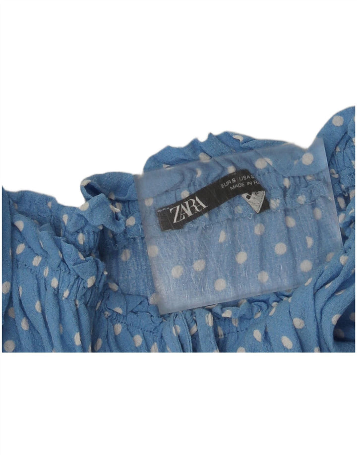 Zara Robe d'été à épaules dénudées pour femme UK 8 Petit pois bleu