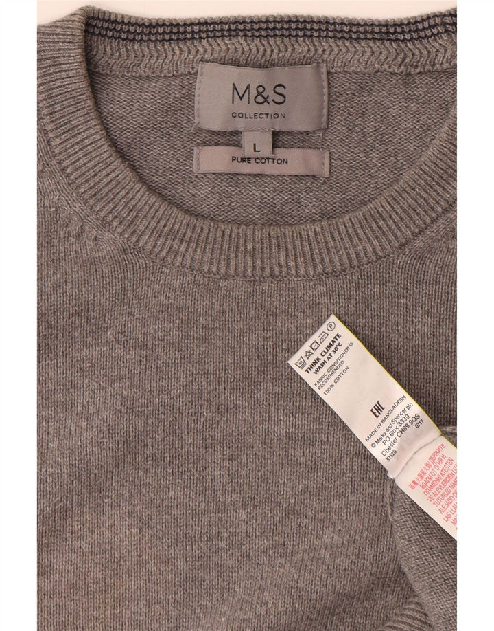 MARKS & SPENCER Pull à col rond pour homme en coton gris Taille L