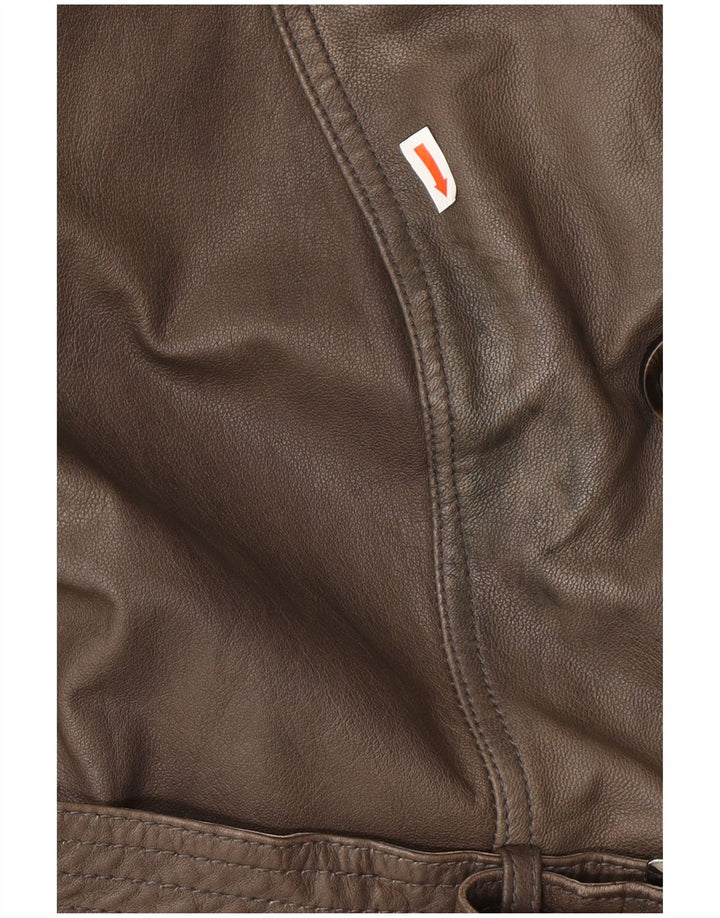 ALBA MODA Manteau en cuir militaire pour femme UK 20 2XL Cuir marron